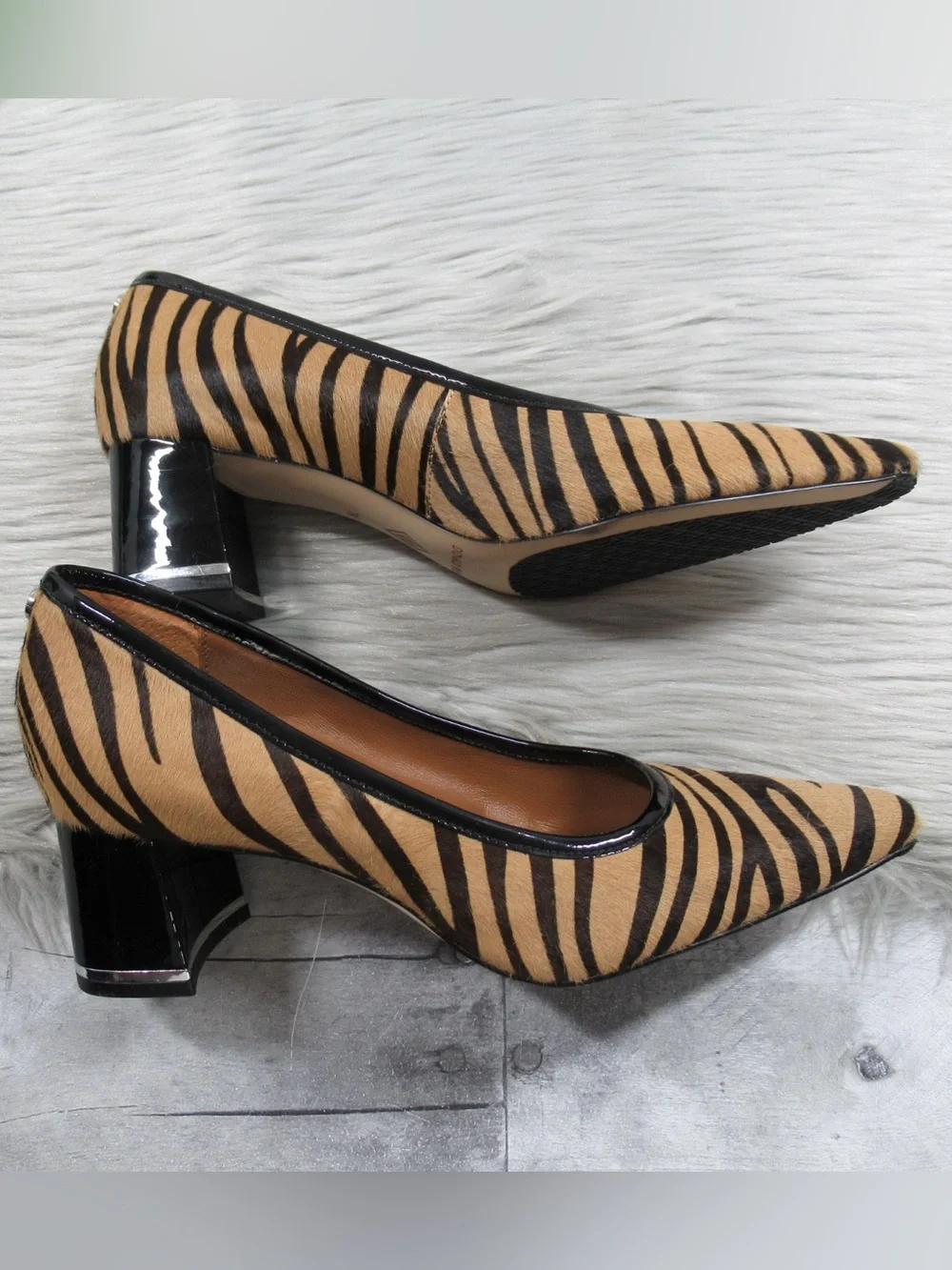 DONALD PLINER Aston Calfhair Zebra Print Block Heel Pumps - Women's Size 7M